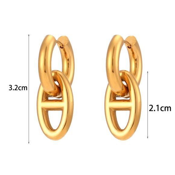 Link Chain Pig Nose Mariner Anchor Earrings 18K Gold Plated Stainless Steel - Picture 8 of 8